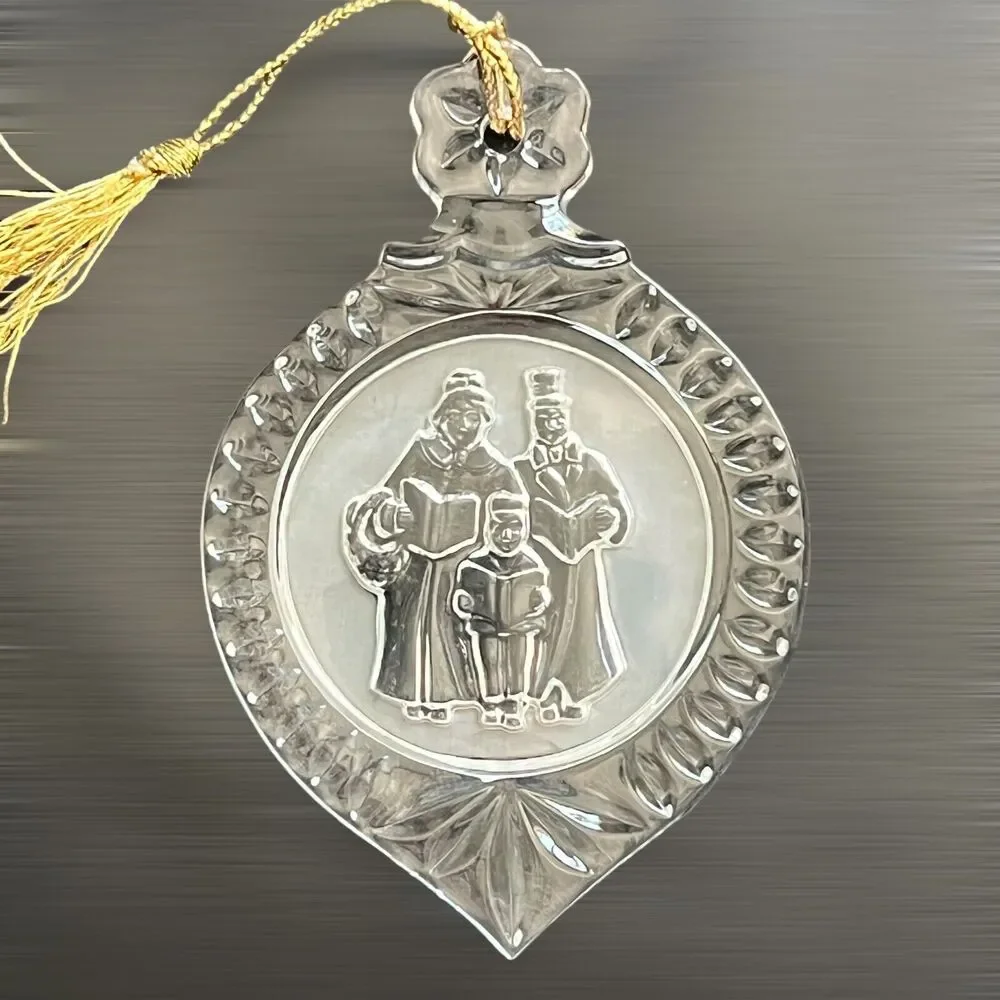 Lot of‎ 2 Lenox Christmas Ornaments Silver Angel Etched Crystal Frosted Carolers